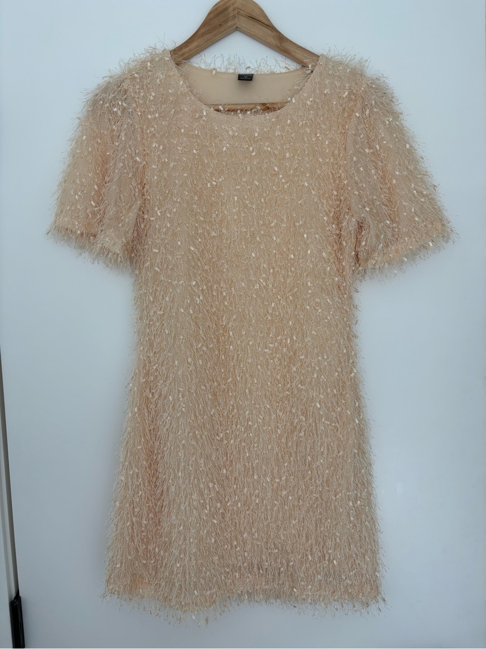 Textured Peach Fringe Shift Dress